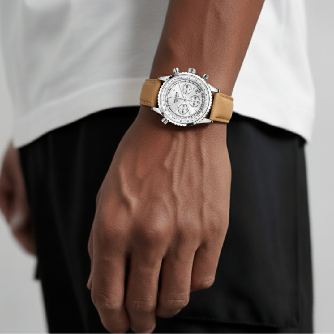 Mens Chronograph Watch | Brown Leather Strap