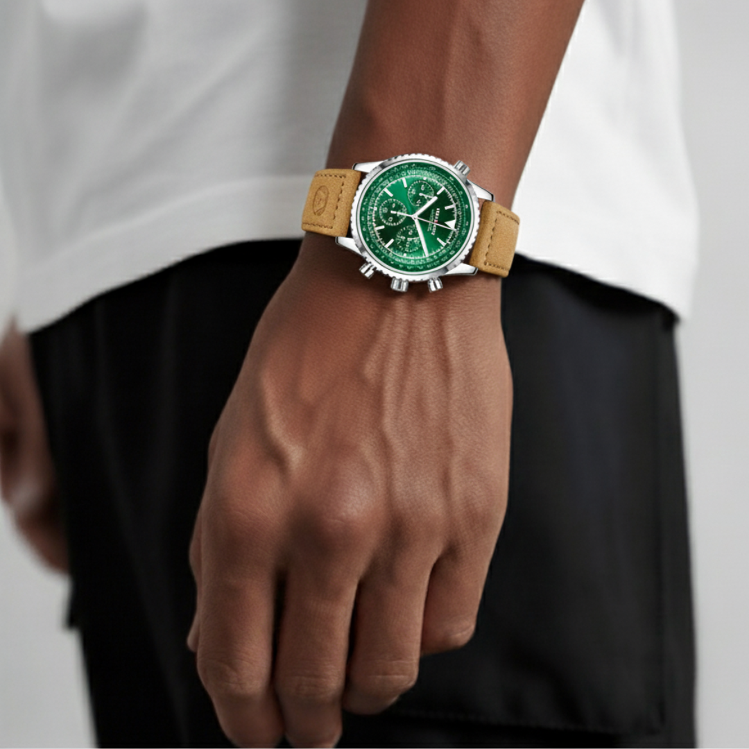 Mens Chronograph Watch | Brown Leather Strap