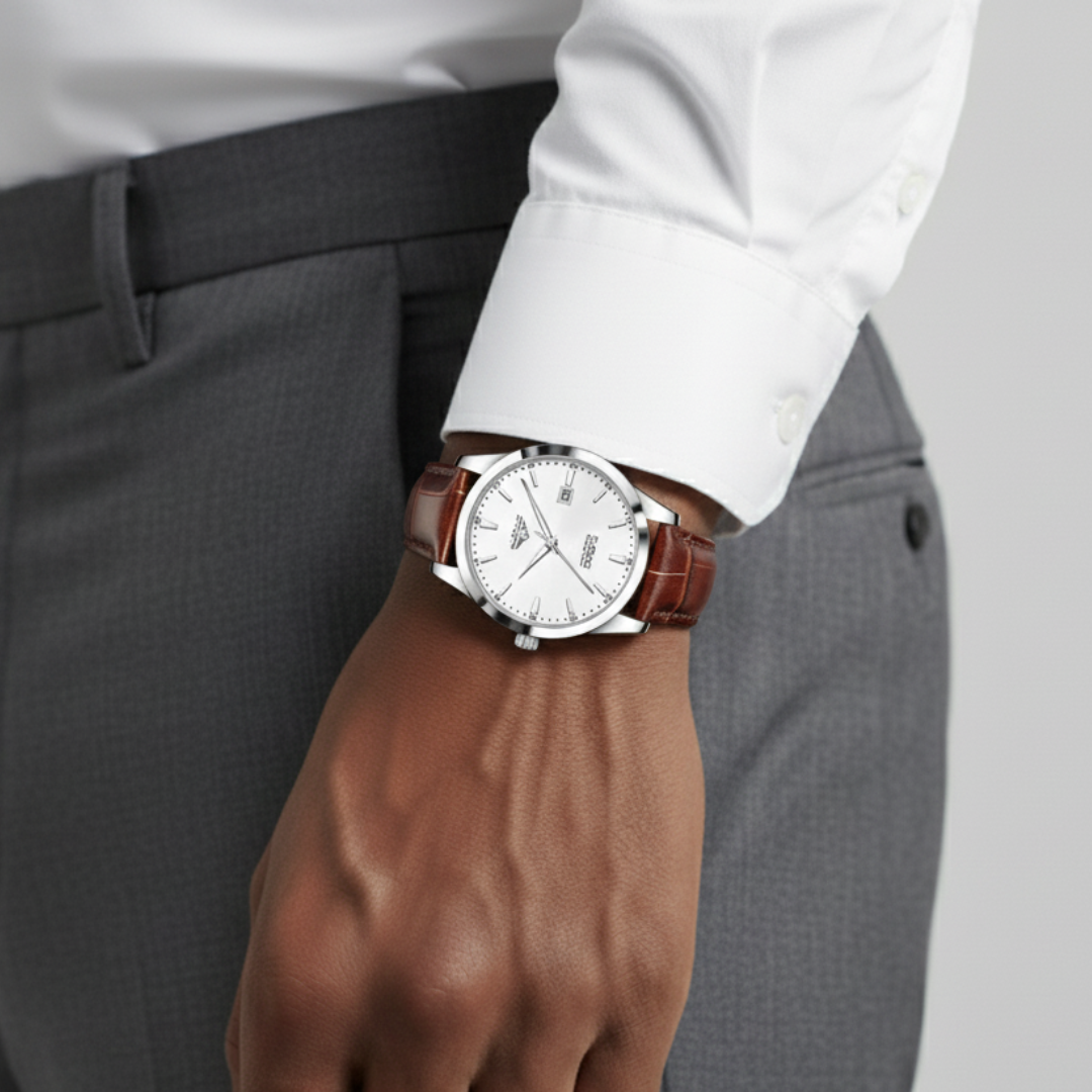 Mens Classic Watch | Brown Leather Strap