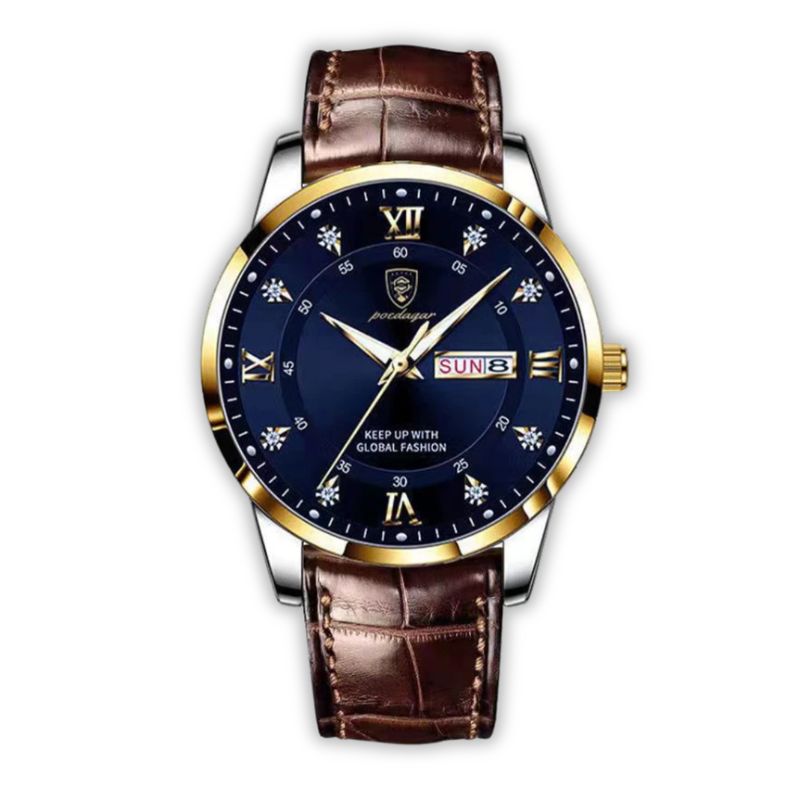 Mens Watch | Brown Leather Strap & Luminous Bezel