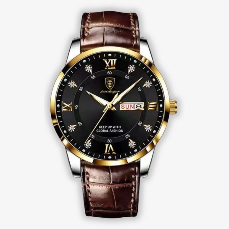 Mens Watch | Brown Leather Strap & Luminous Bezel