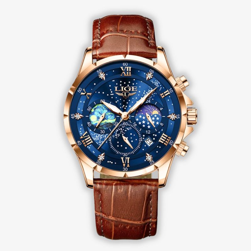 Mens Classic Moonphase Watch | Blue Dial