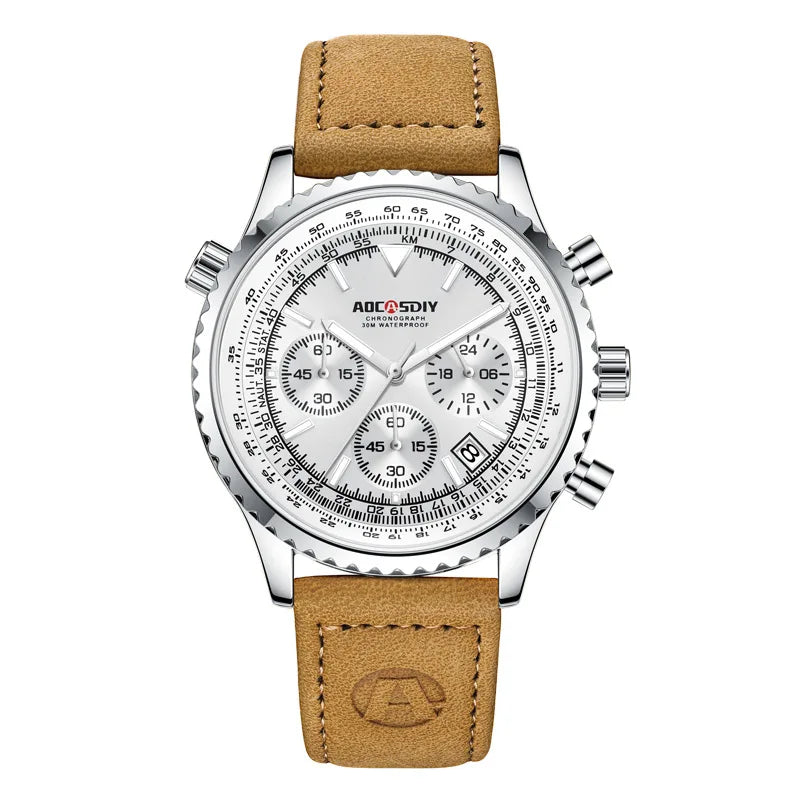 Mens Chronograph Watch | Brown Leather Strap