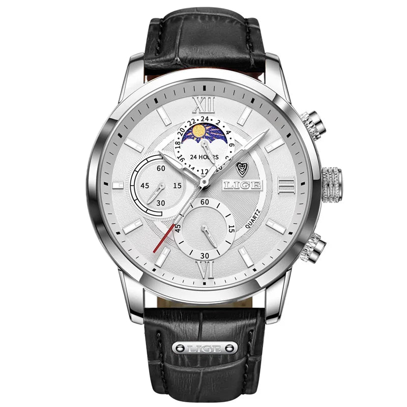 Mens Classic Watch | Black Leather Strap & Sport Design