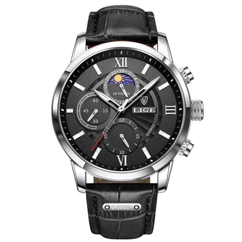 Mens Classic Watch | Black Leather Strap & Sport Design