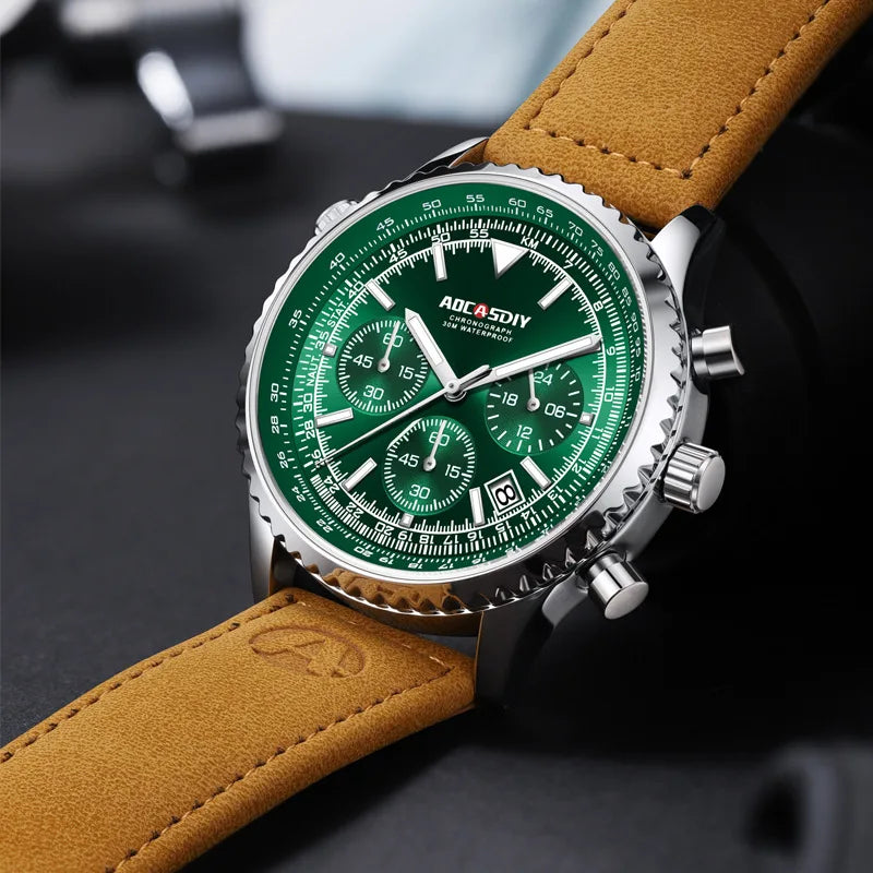 Mens Chronograph Watch | Brown Leather Strap