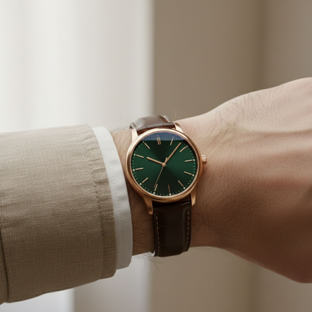 Veridian | Mens Rose Gold  Watch | Green Dial