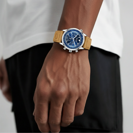 Mens Chronograph Watch | Brown Leather Strap