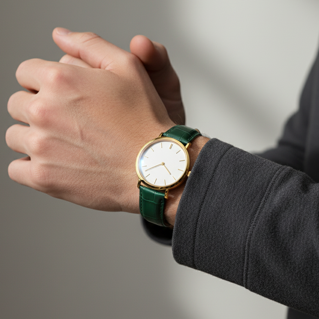 Lumi | Mens Gold Green Leather Watch