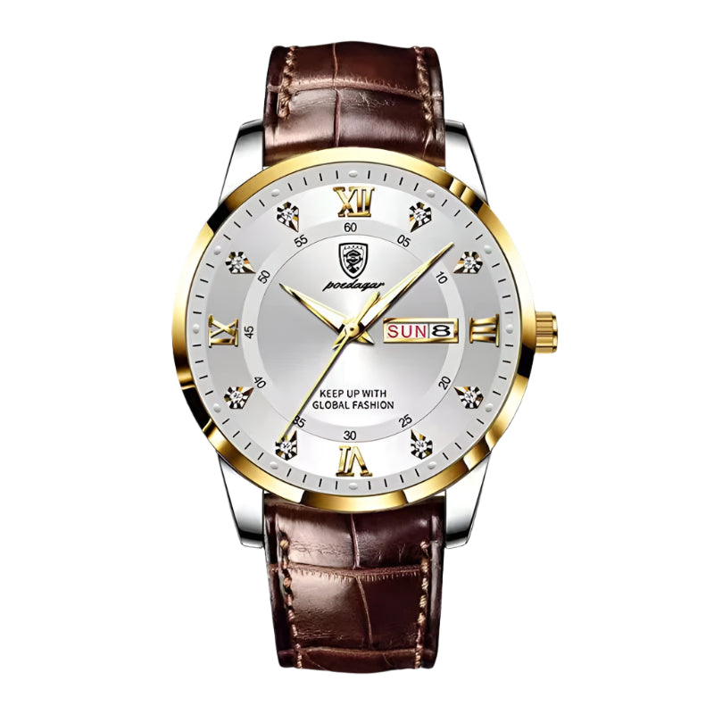 Mens Watch | Brown Leather Strap & Luminous Bezel