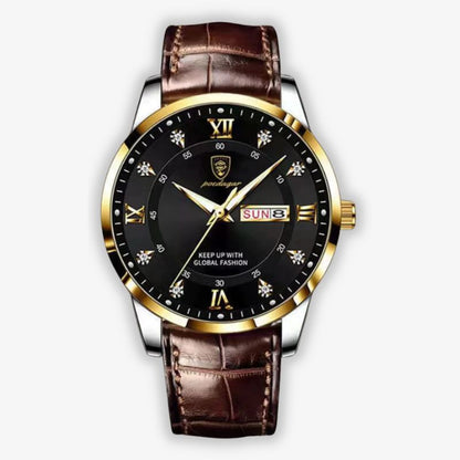 Mens Watch | Brown Leather Strap & Luminous Bezel