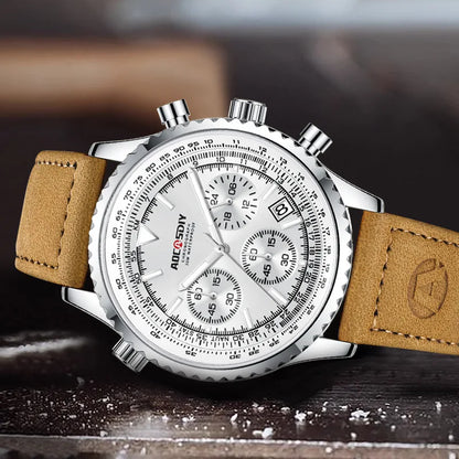 Mens Chronograph Watch | Brown Leather Strap
