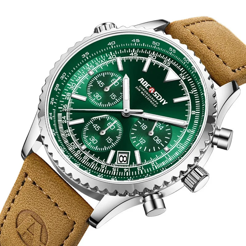 Mens Chronograph Watch | Brown Leather Strap
