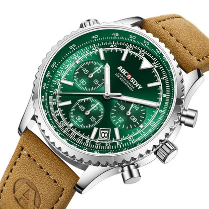 Mens Chronograph Watch | Brown Leather Strap
