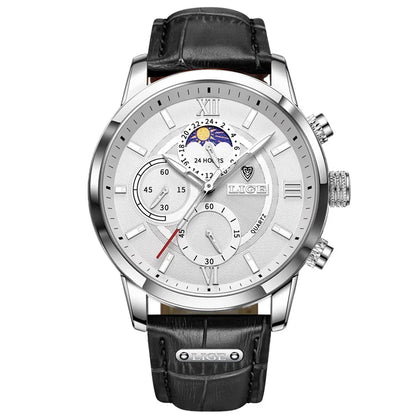 Mens Classic Watch | Black Leather Strap & Sport Design
