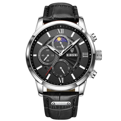 Mens Classic Watch | Black Leather Strap & Sport Design