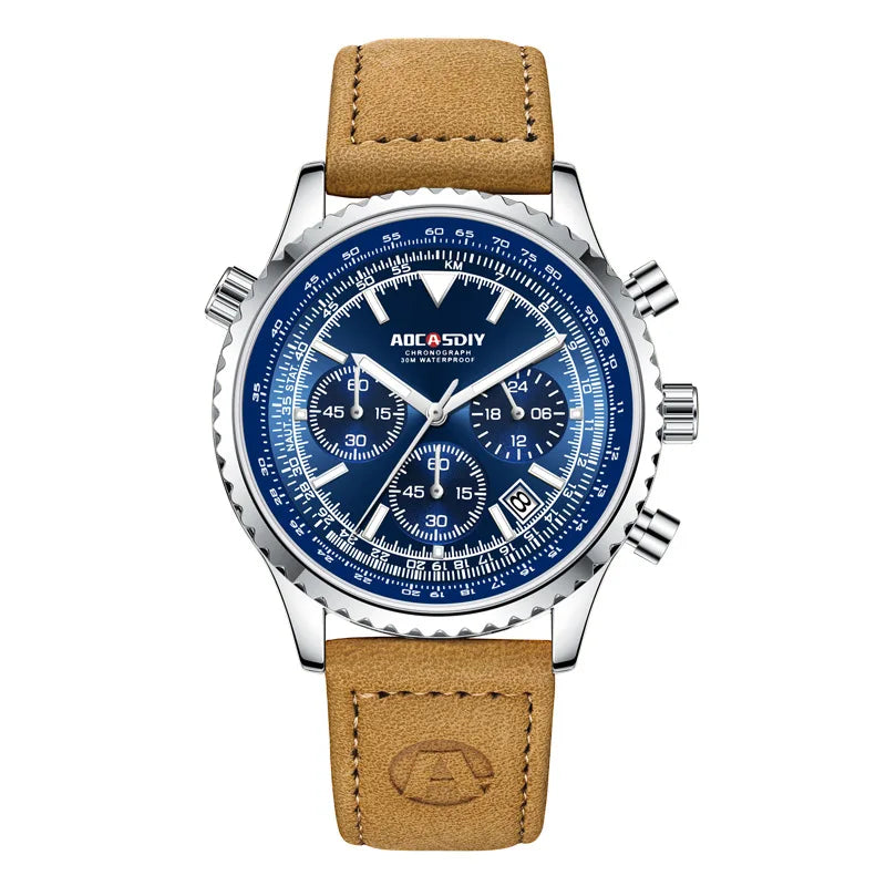 Mens Chronograph Watch | Brown Leather Strap