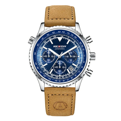Mens Chronograph Watch | Brown Leather Strap