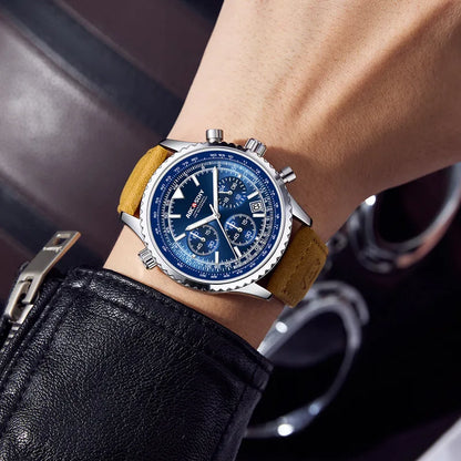 Mens Chronograph Watch | Brown Leather Strap