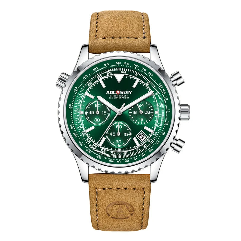 Mens Chronograph Watch | Brown Leather Strap