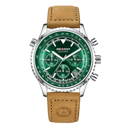 Mens Chronograph Watch | Brown Leather Strap